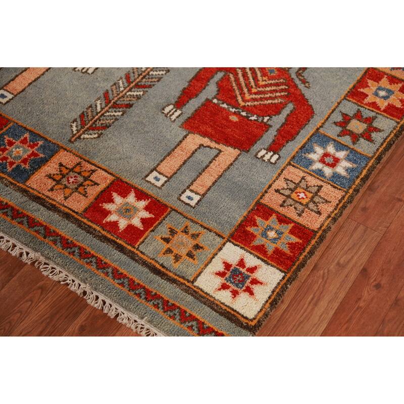 Hand Knotted Oriental 100% Wool Carpet Traditional Tribal Greys & Charcoal Heriz (serapi) Runner Rug - 9' 11'' X 4' 1''