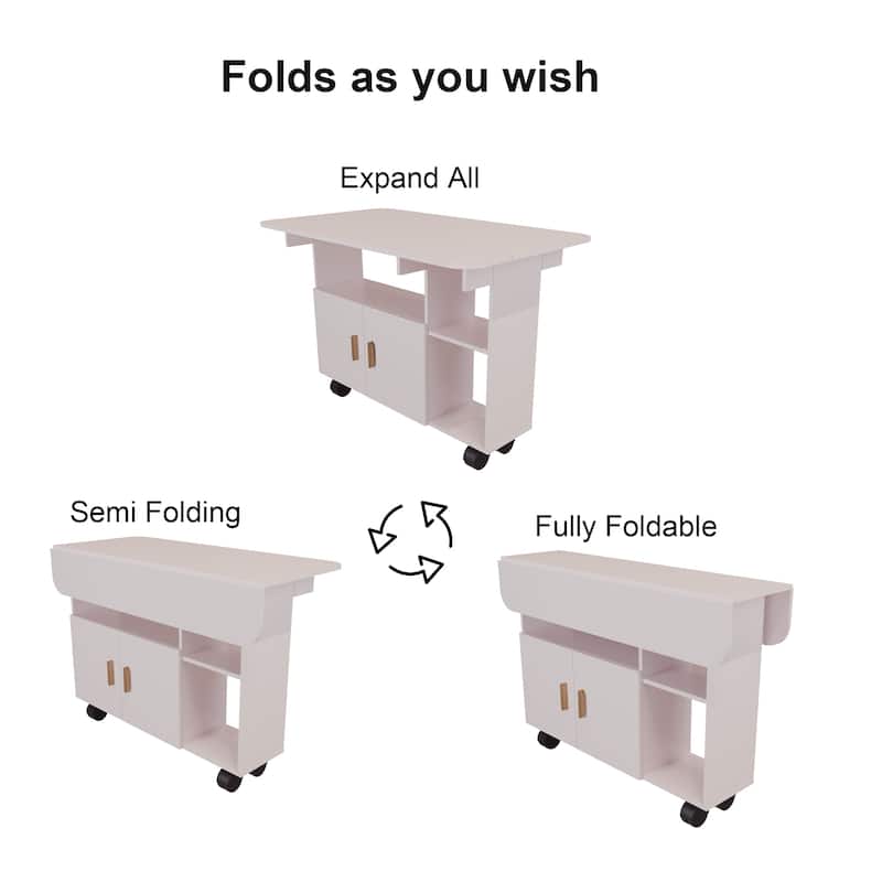 Modern Folding Dining Table with Wheels & Drawer