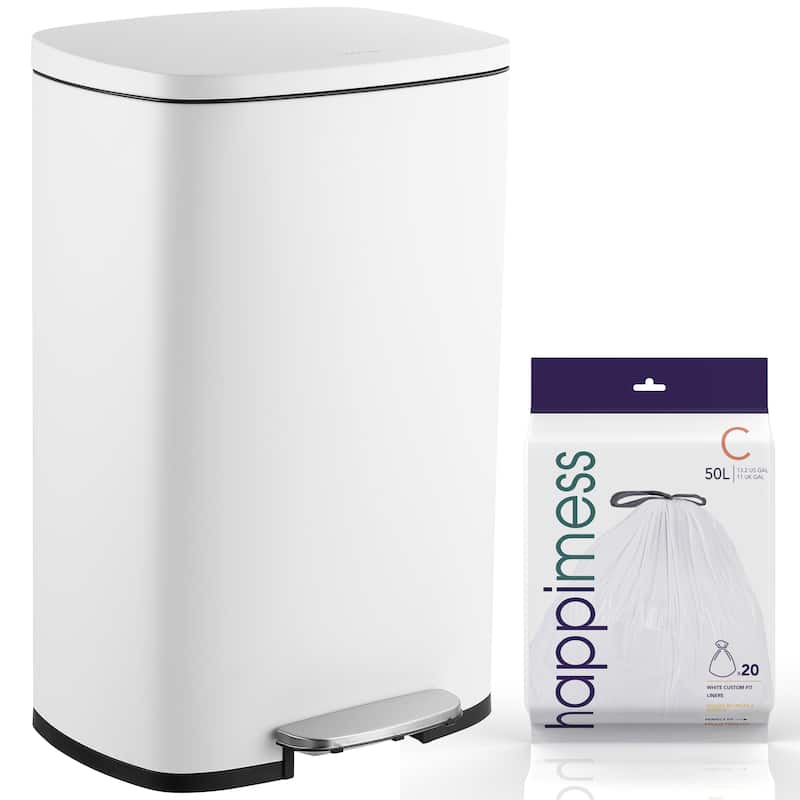 happimess 13-Gallon Trash Can with Soft-Close Lid and FREE Mini Trash Can - White