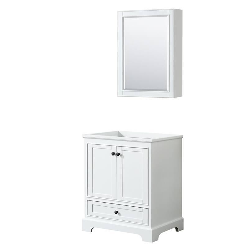 Wyndham Collection Deborah 29-1/4" Free Standing Single Wood Vanity - White / Matte Black Hardware