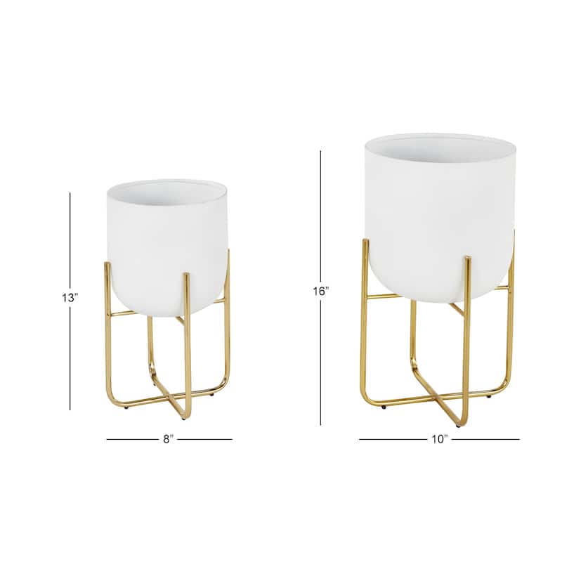 Metal Brushed Dome Indoor Outdoor Planter with Curved X-Shaped Bases - Set of 2 Gold, Silver, Black, White - Roche River Decor