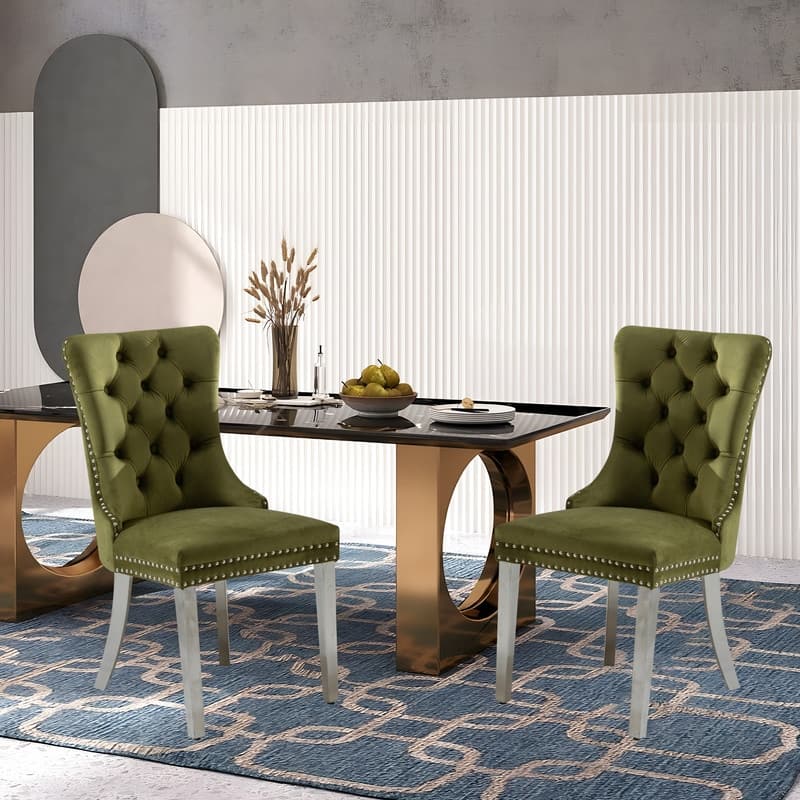 High-end Tufted Velvet Upholstered Nailhead Dining Chair Set of 6