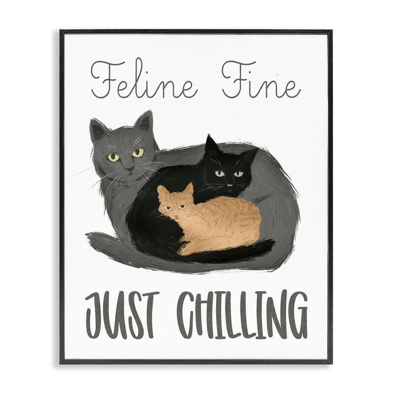 Stupell Feline Fine Just Chilling Framed Giclee Art Design By Ziwei Li - 16 x 20 - Black