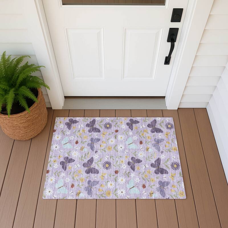 Machine Washable Indoor/ Outdoor Whimsy Butterfly Chantille Rug - Lavender - 1'8" x 2'6"