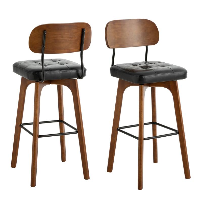 Swivel Bar Stool Set of 2/3/4 with Back Support - Black-2 - Set of 2