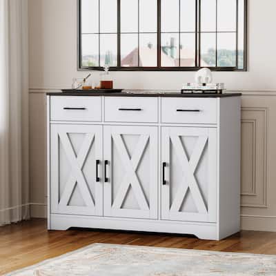 Barn Door Buffets Storage Cabinet Sideboards with 3 Drawers