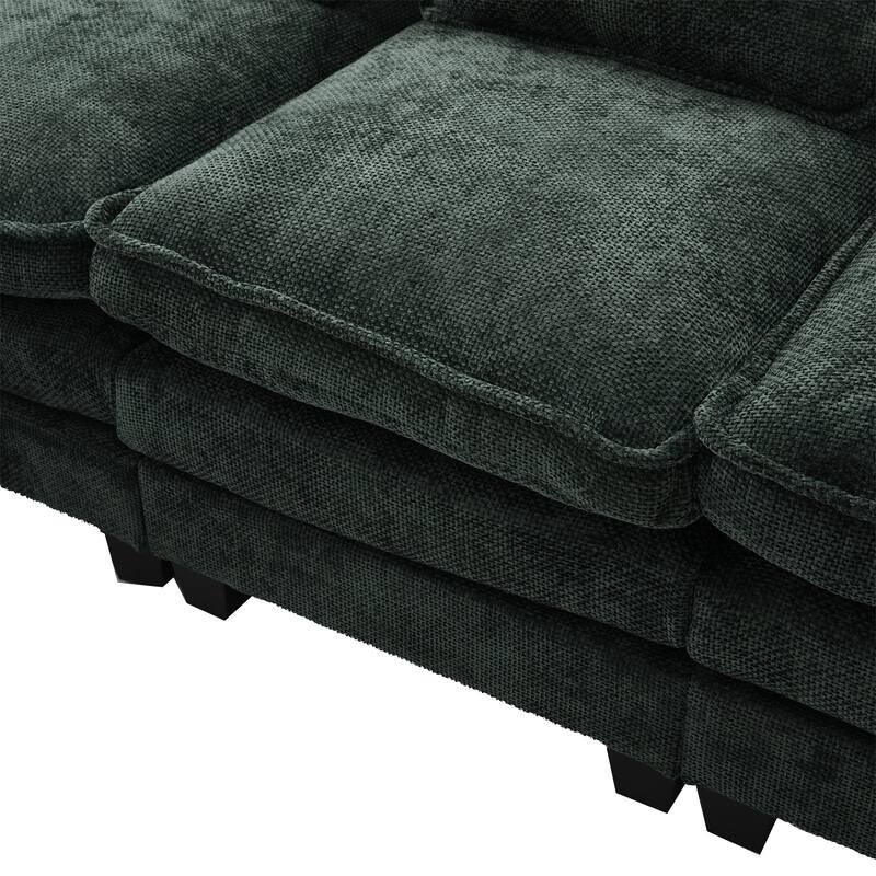 Chenille U-shape Sectional Sofa with Chaise and Storage Ottoman, Modular Couch with USB/Type-C Ports, Side Pockets, Phone Holder