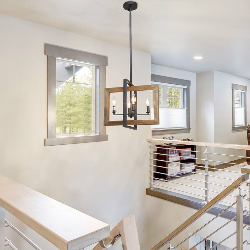 Farmhouse 6-Light Wood Linear Chandelier Island Lights for Dining Kitchen Island