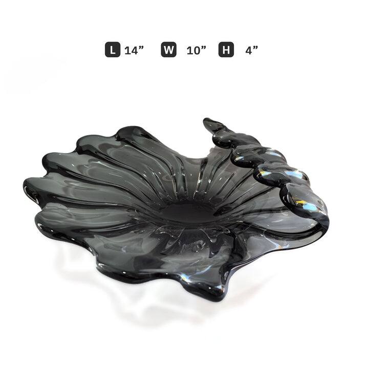Modern Sculptural Glass Centerpiece Bowl Decorative Accent 14"x10"