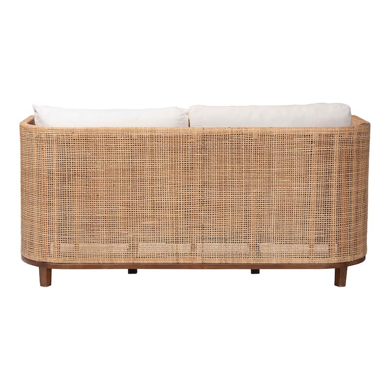 Edda Natural Rattan Sofa with Upholstered Cushions - Coastal Style 3-Seater Couch for Living Room or Sunroom