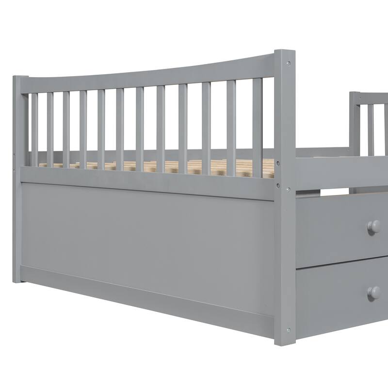 Wood Captains Bed Storage Daybed Full Size Platform Bed with Twin Size Trundle and Drawers, Built-in Smoothly Casters