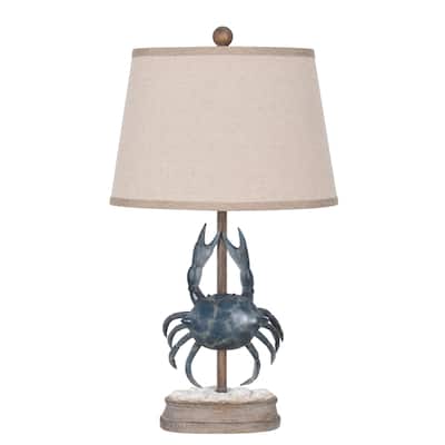 Polyresin 25" Table Lamp with Linen Shade, Blue & Brown