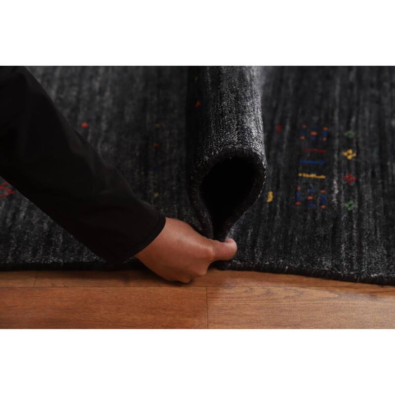 Charcoal Gabbeh Oriental Area Rug Hand-Knotted Silk Carpet - 8'10" x 11'9"