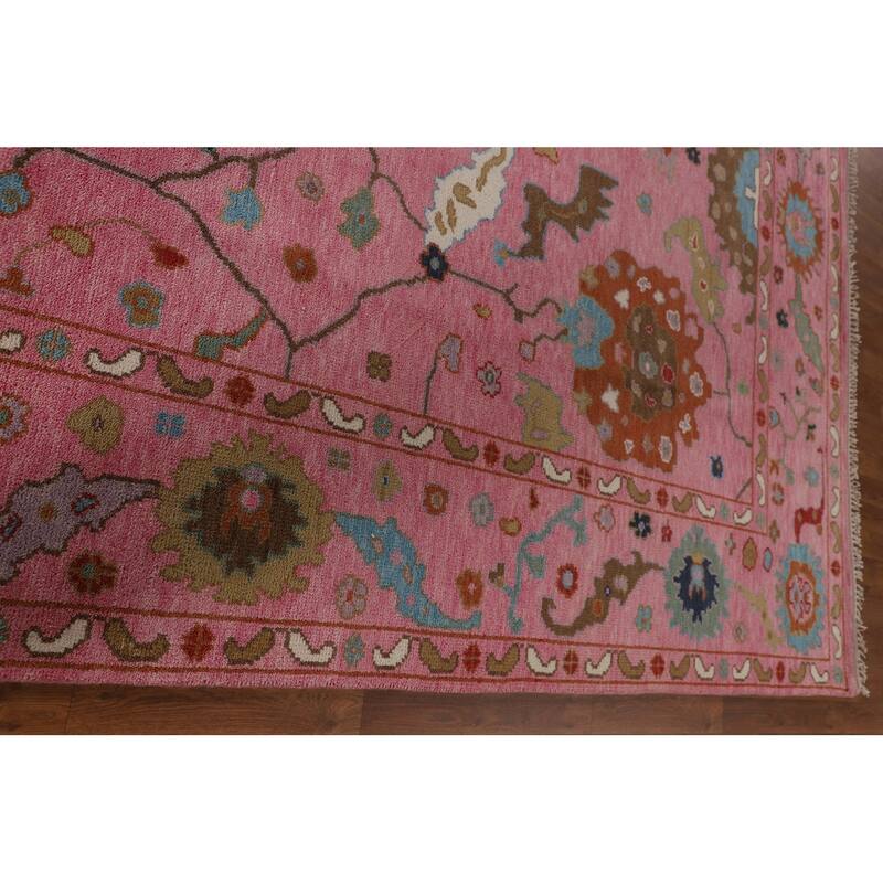 All-Over Pink Oushak Oriental Area Rug Handmade Wool Carpet - 8'10"x 11'10"