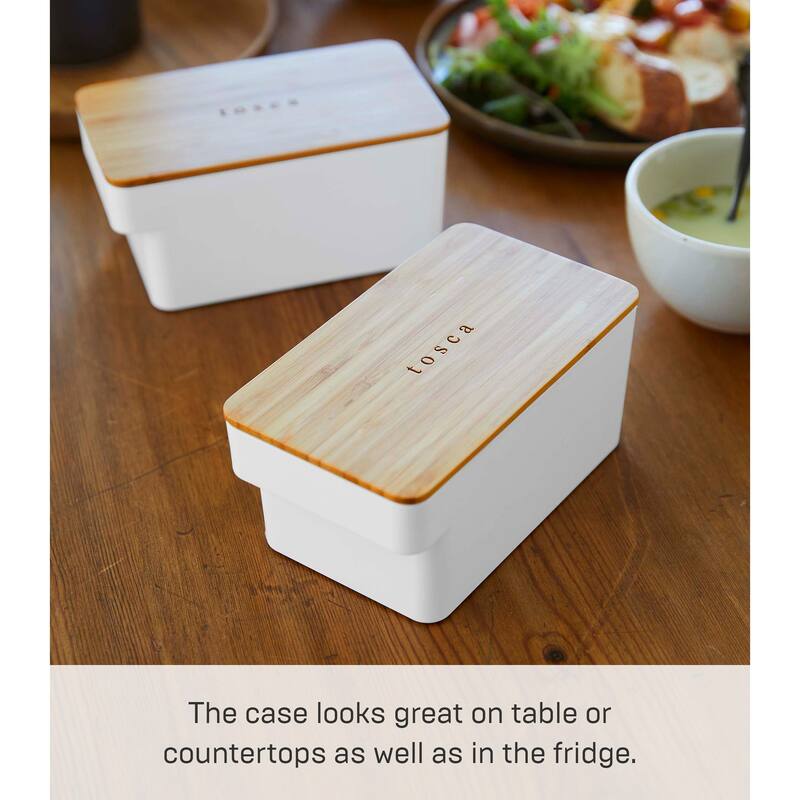 Yamazaki Home Airtight Food Storage Container - Bamboo Lid, Plastic and Wood - L 7.09 x W 3.94 x H 3.35 inches