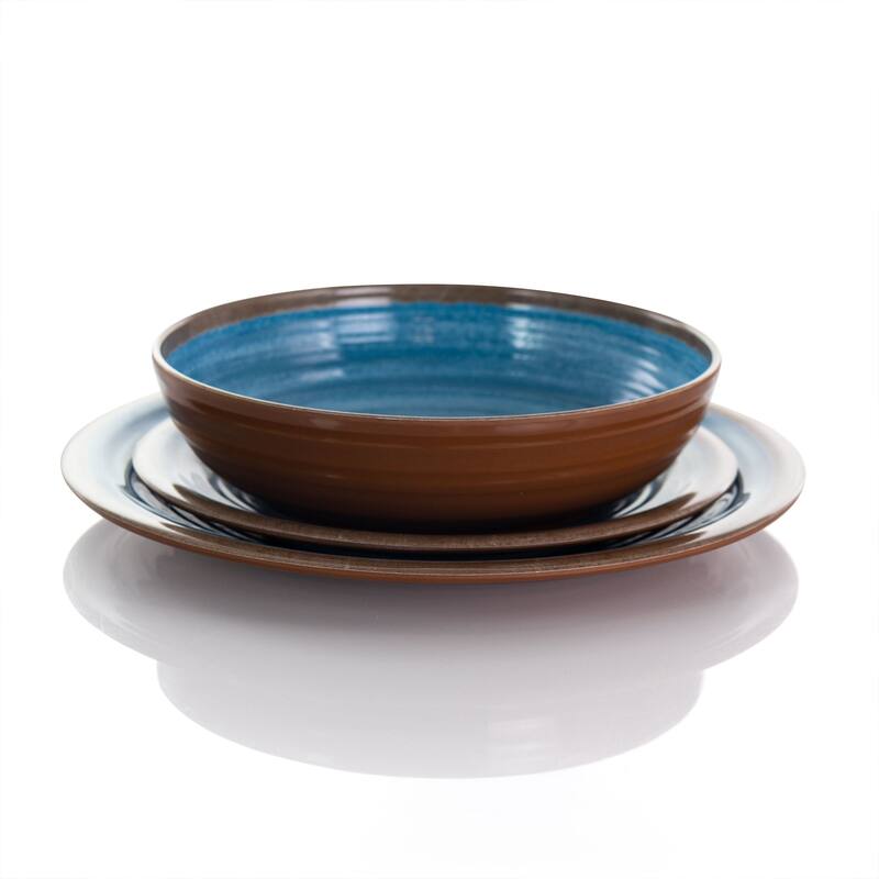 Elama Rippled Tides 12 pc Lightweight Melamine Dinnerware Set in Blue