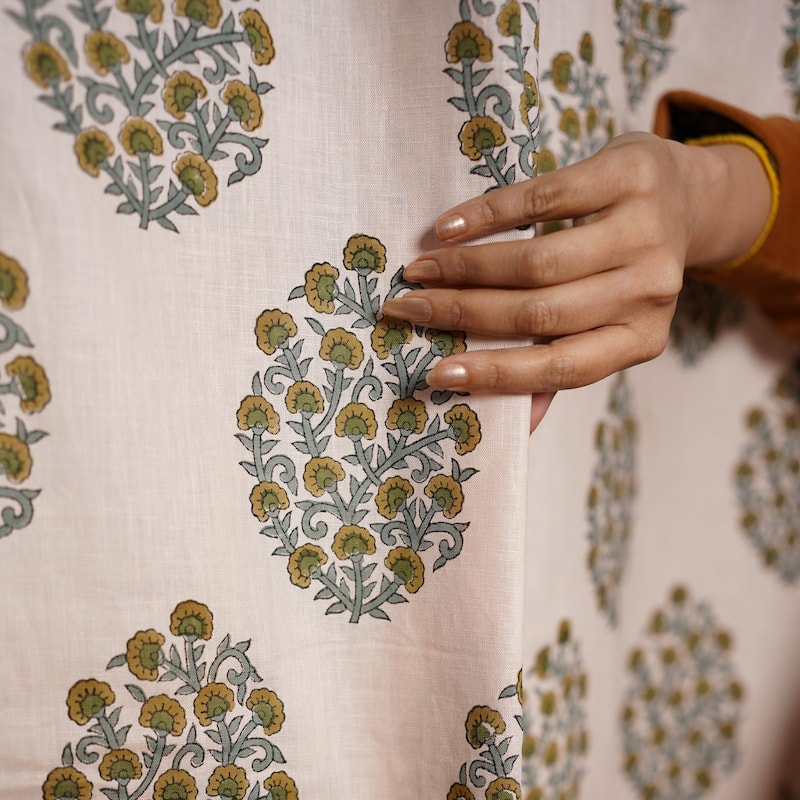 Fabdivine Block Print Curtain or Drape Decorative Home Accent Bed or Living Room