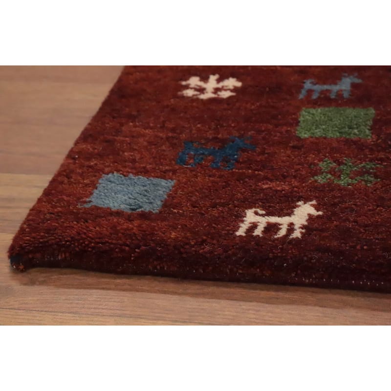 Hand Knotted Oriental 100% Wool Carpet Tribal Animal Pictorial Oranges & Rust Gabbeh Area Rug - 1' 4'' X 1' 4''
