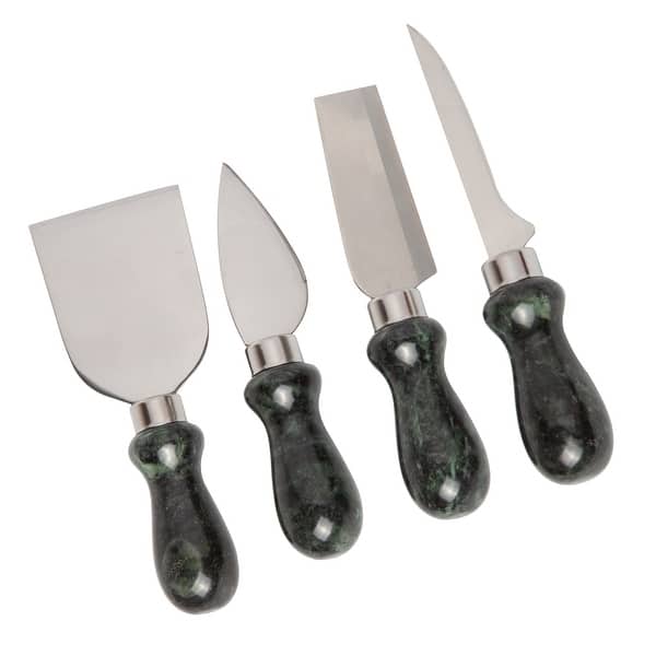 Creative Home Natural Green Marble Set of 4 Pieces Multipurpose Cheese Knife, Cutter, Spreader