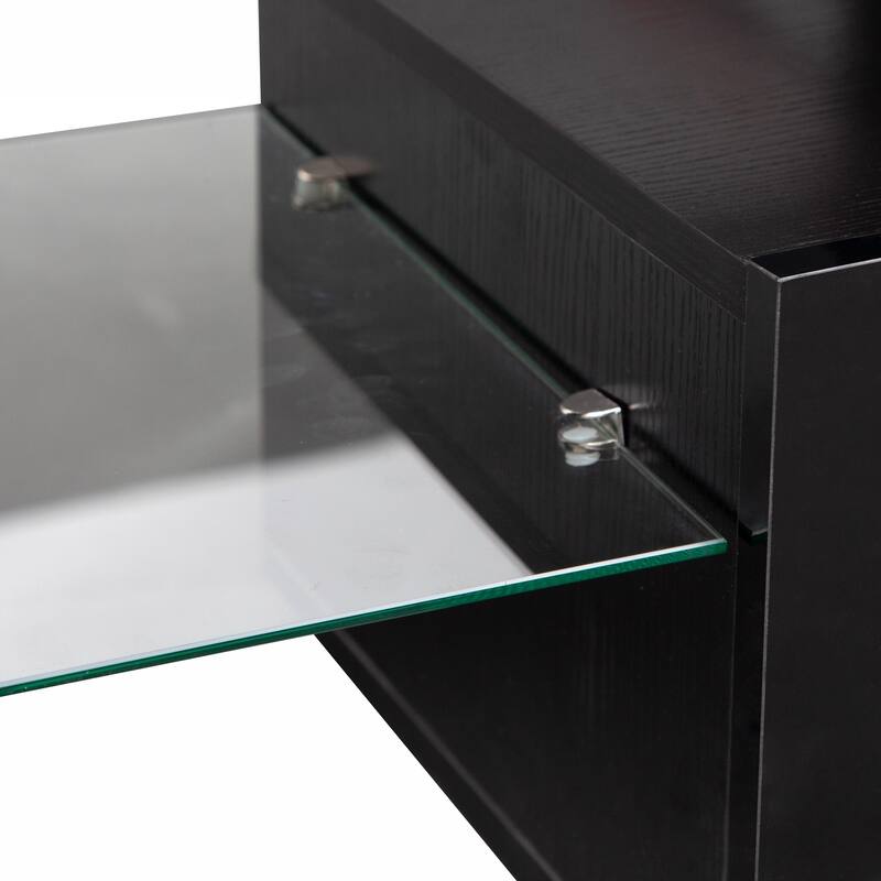 High Gloss TV Stand for TVs up to 65'', Entertainment Center w/ Glass Shelf Modern TV Console w/ Storage Drawers for Living Room