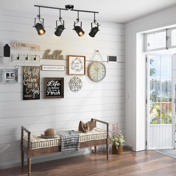 YILYNN 4-Light Black Track Lighting Fixtures, Modern Bathroom Vanity Lights With Glass Shade,Wall Mount/Ceiling Mounted, Adjustable Directional Ceiling Spotlights For Kitchen Hallway Dining Room