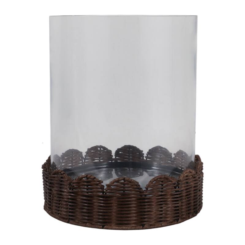 Candle Holder - Brown Glass Hurricane on Scallop Base