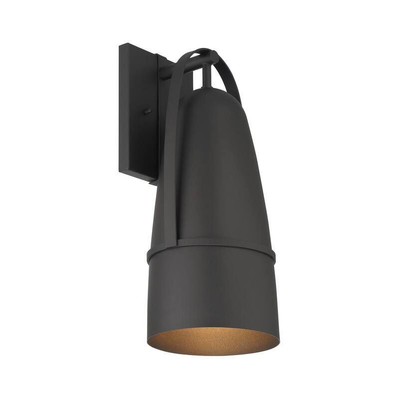 Rue 18 in. 1-Light Black Modern Outdoor Wall Lantern with Dark Sky Metal Shade