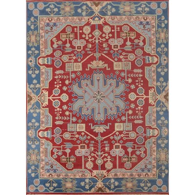 Geometric Kazak Area Rug Hand-Knotted Wool Carpet - 7'9" x 9'9"