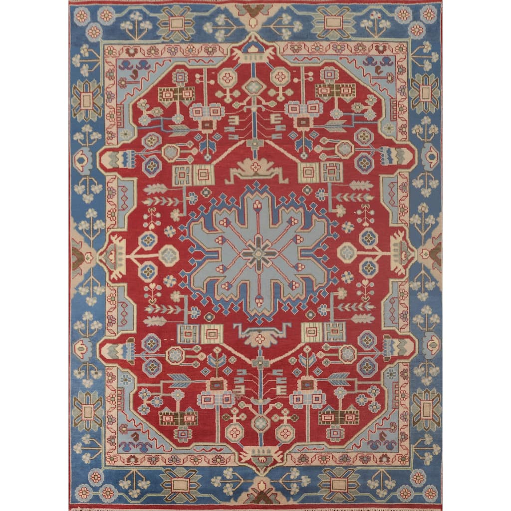 Geometric Kazak Area Rug Hand-Knotted Wool Carpet - 7'9" x 9'9"