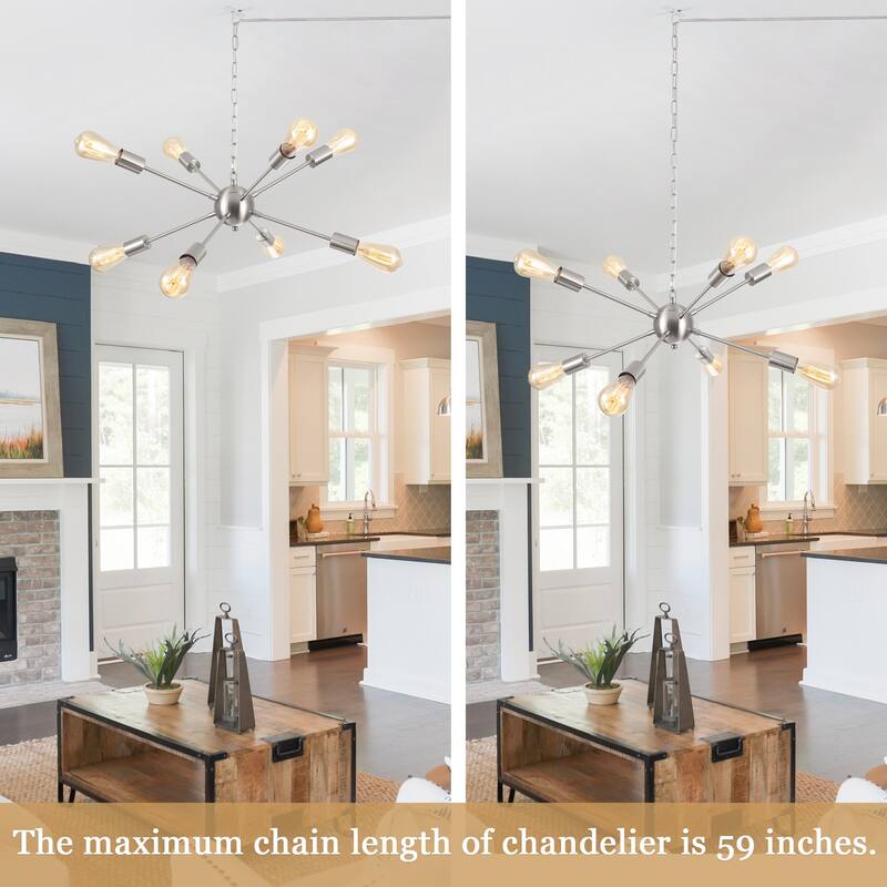 8-Light Hanging Sputnik Linear Chandelier Lighting with Plug for Kitchen Island