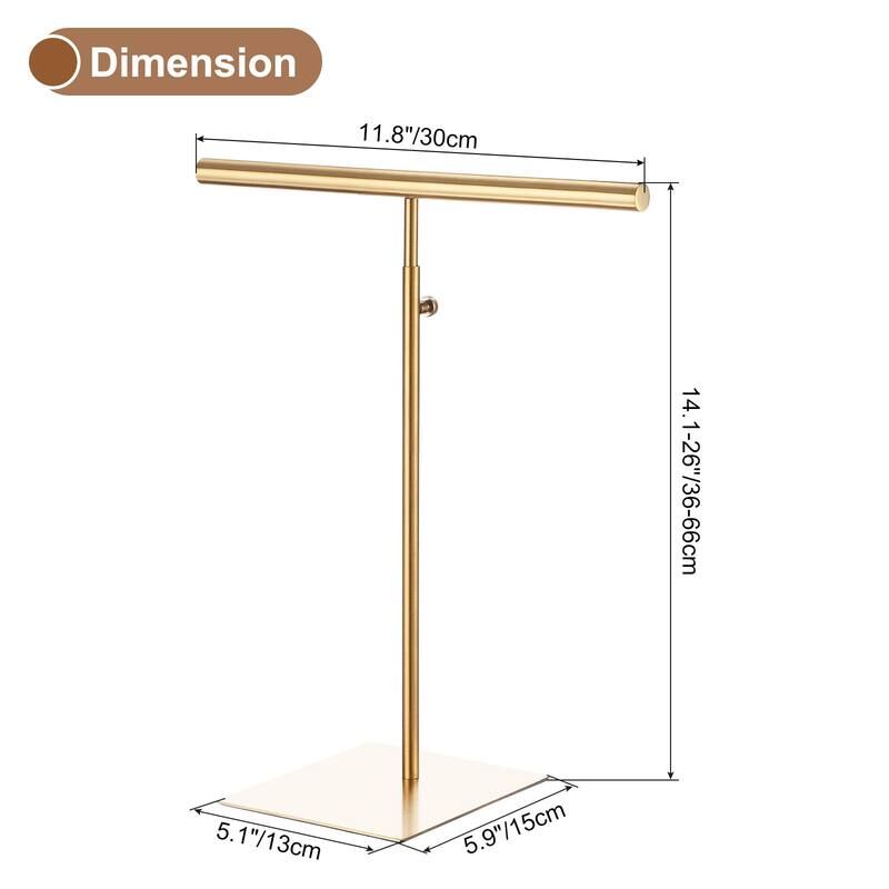 Necklace Display Stand 2 Pack Adjustable Height Jewelry Rack T Bar - Gold - Gold