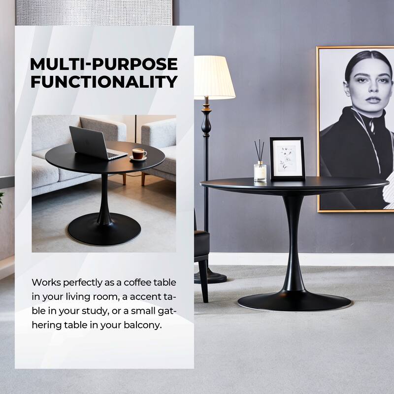 Round Dining Table for 2-4 People, Circle Kitchen Table with MDF Top & Metal Base, Mid-Century Leisure Table, Coffee Table