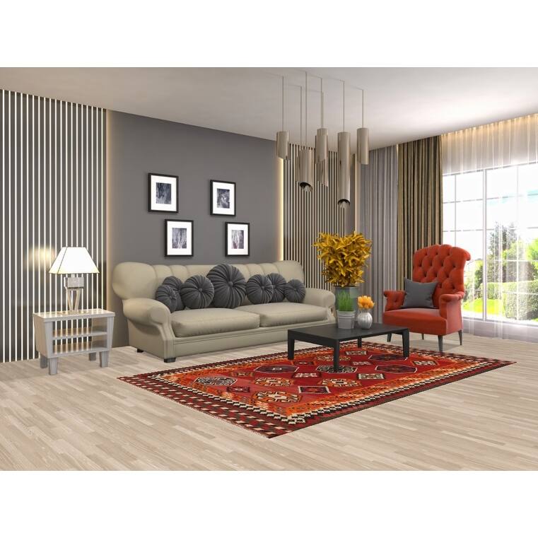 Kilim Qashqai Persian Vintage Area Rug Hand-Woven Bedroom Wool Carpet - 4'10"x 8'1"