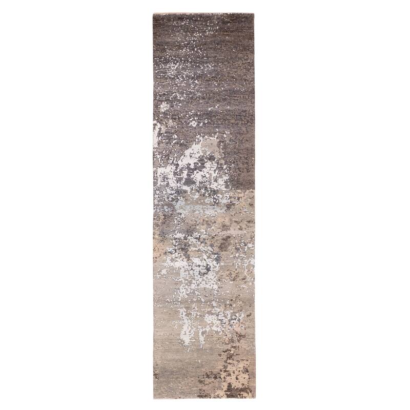 ECARPETGALLERY Hand-knotted Legacy Grey Silk, Wool Rug - 2'6 x 9'11