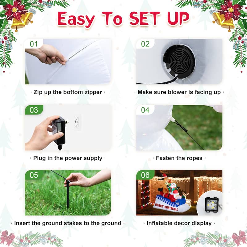 Glitzhome 6FT Lighted Inflatable Skiing Santa, Snowman and Dog Decor - multi