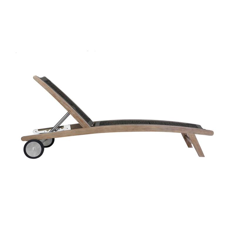 Chateau Solid Eucalyptus Wood and Rope Outdoor Patio Adjustable Chairs Lounge Chair with Wheels