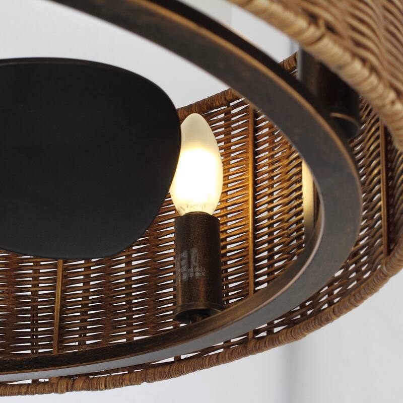 24" 3-Blade 6-Light Woven Farmhouse Ceiling Fan with Light