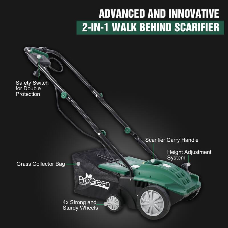 Garden Scarifier, 2-in-1 13INCH Dethatcher 12 Amp Electric Lawn ,Removable Collection Bag extra large 31.7QT