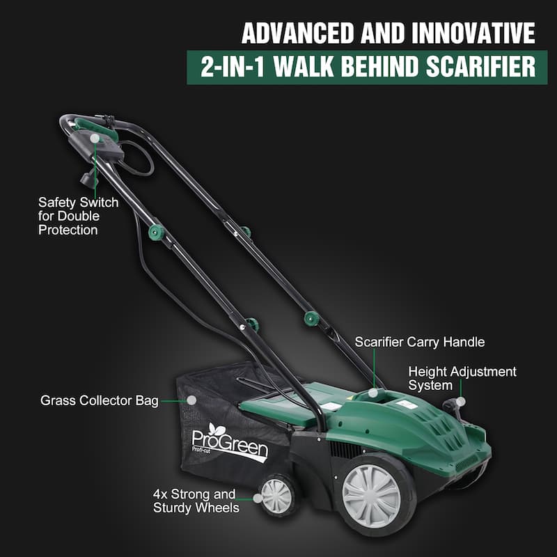 Garden Scarifier, 2-in-1 Dethatcher Scarifier, 12 Amp Electric Lawn Dethatcher,Removable Collection Bag extra large 31.7QT