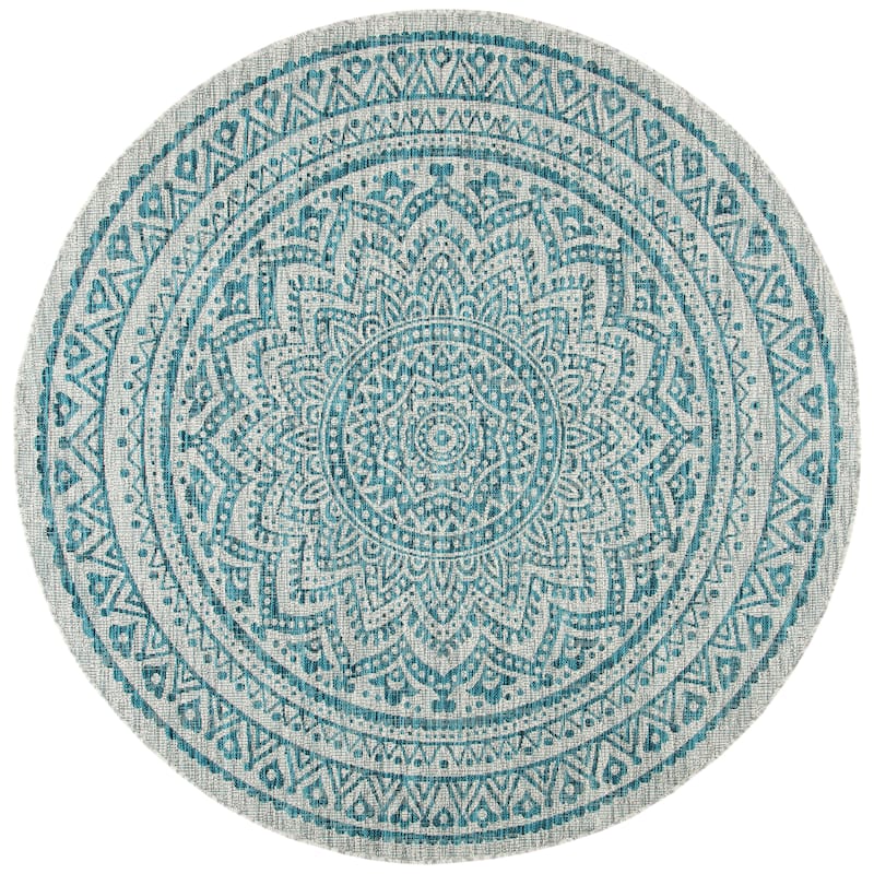 SAFAVIEH Courtyard Fran Mandala Indoor/ Outdoor Waterproof Patio Backyard Rug