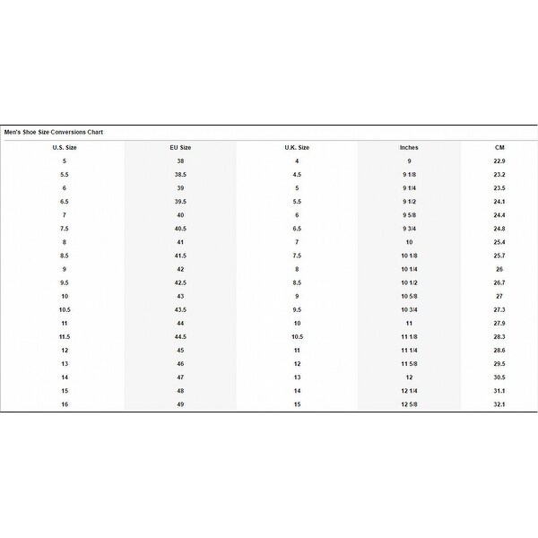 calvin klein shoes chart
