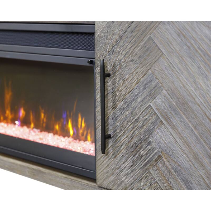 96" Fireplace Console, Entertainment Storage, TV Stand, Fully Assembled, Gray