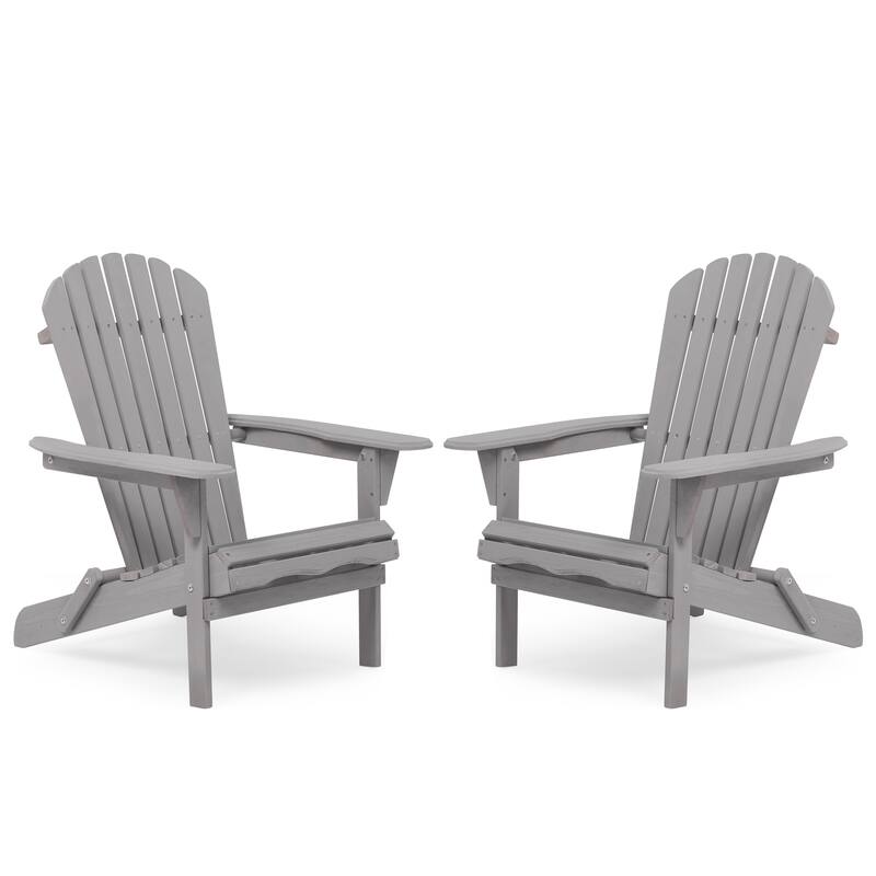Set of 2 Solid Wood Foldable Adirondack Chairs with Wide Armrests for Outdoor Patio Seating - 19.5”L x 31"W x 36" H - Grey