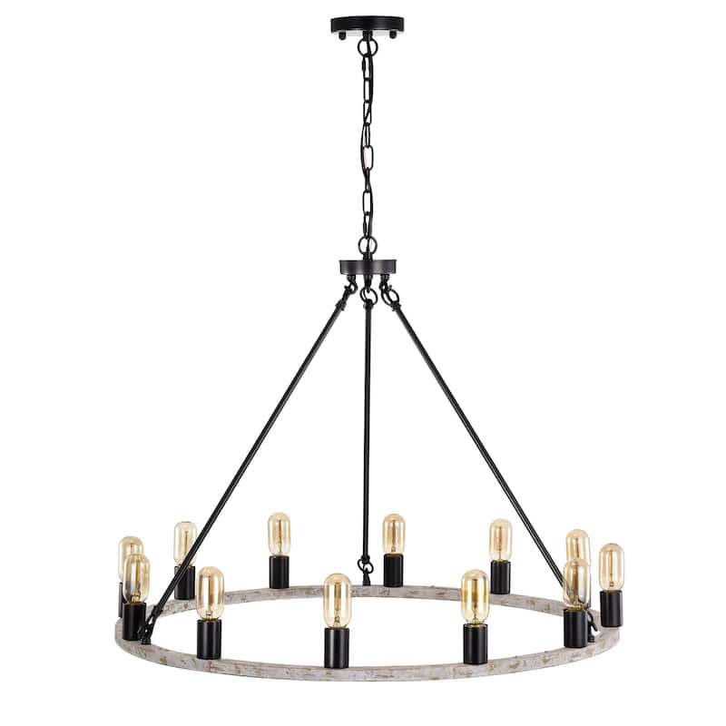 Liam 12-Light 35 Inch Round Wagon Wheel Chandelier - Weathered  White