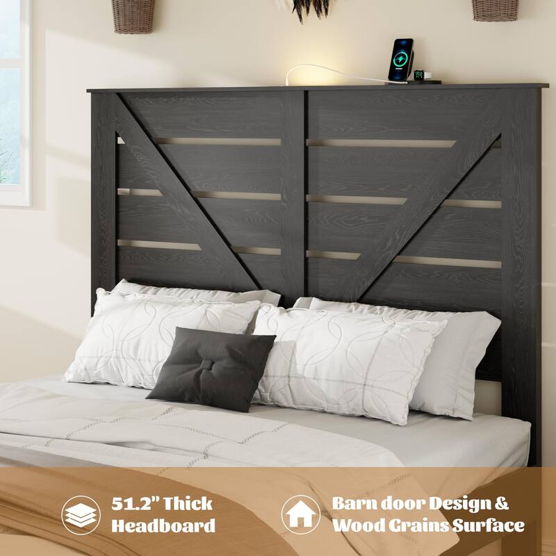 Full/Queen/King Size Bed Frame with Headboard - Wood Platform Storage Bed, No Box Spring & Noise Free
