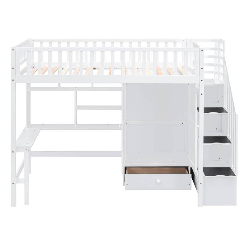 Twin size Loft Bed with Bookshelf,Drawers,Desk,and Wardrobe