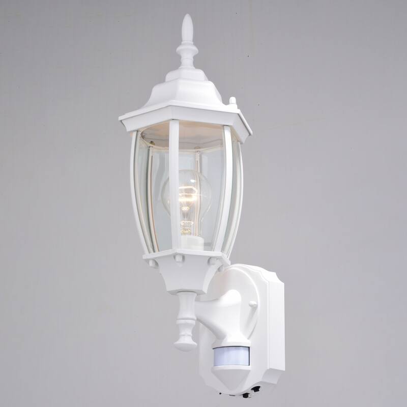 Rogers Park Aluminum 6.25-in. W 1 Light Motion Sensor Dusk to Dawn Outdoor Wall Lantern Clear Glass