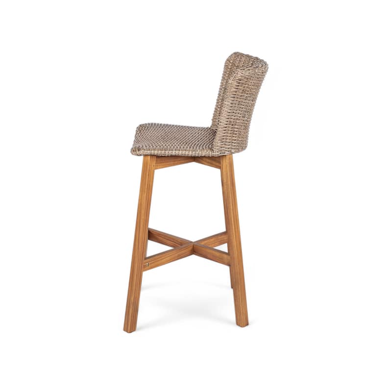 Christopher Knight Home - Lina Acacia and Rattan Outdoor Barstool (Set of 2)
