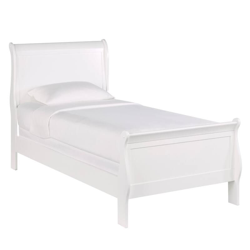 Classic Twin Size Sleigh Bed in White Finish with Louis Philippe Style
