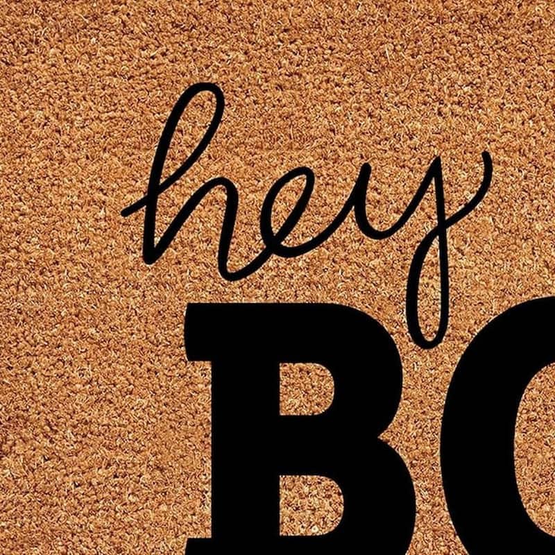 HomeRoots 17" X 29" Natural And Black Halloween Hey Boo Outdoor Coir Door Mat - 17.00' X '29.00
